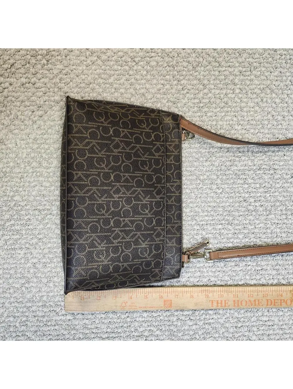 Calvin Klein Monogram Crossbody Bag Brown Size Medium
